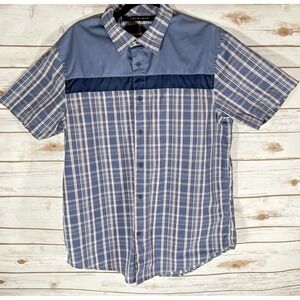 Sean John Short Sleeve Button down‎ shirt large plaid pink and blue